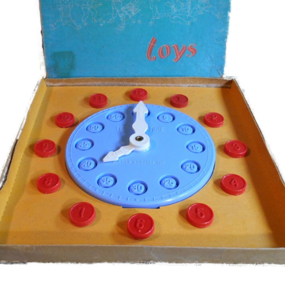 Vintage No 40 Teach-A-Time Clock w/Original Box Child Guidance Toys Complete